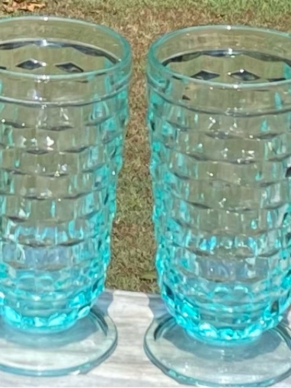 Set of 2  - Colony Whitehall Aqua Footed Tumblers 6 “ Iced Tea Glasses